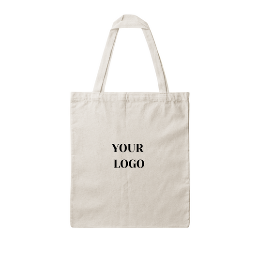 Beige cotton tote bag with customizable logo area