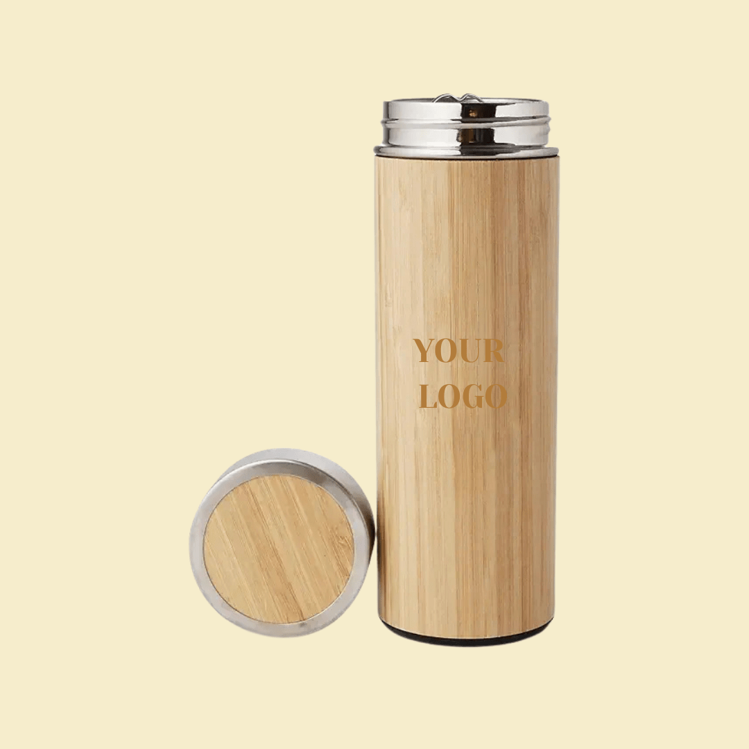 Eco-friendly bamboo thermos bottle with custom logo engraving