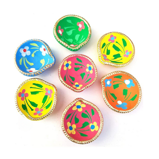 Hand Painted Clay Mitti Diya-Set of 4