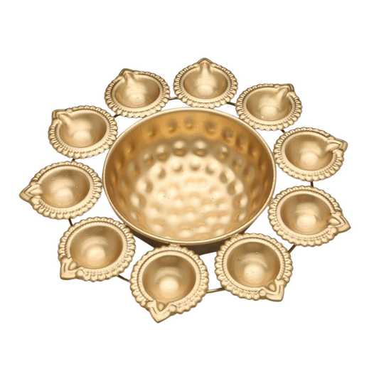Copper Diya Shape Flower Decorative Urli Bowl