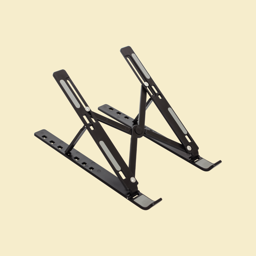 Black foldable laptop stand with adjustable angles