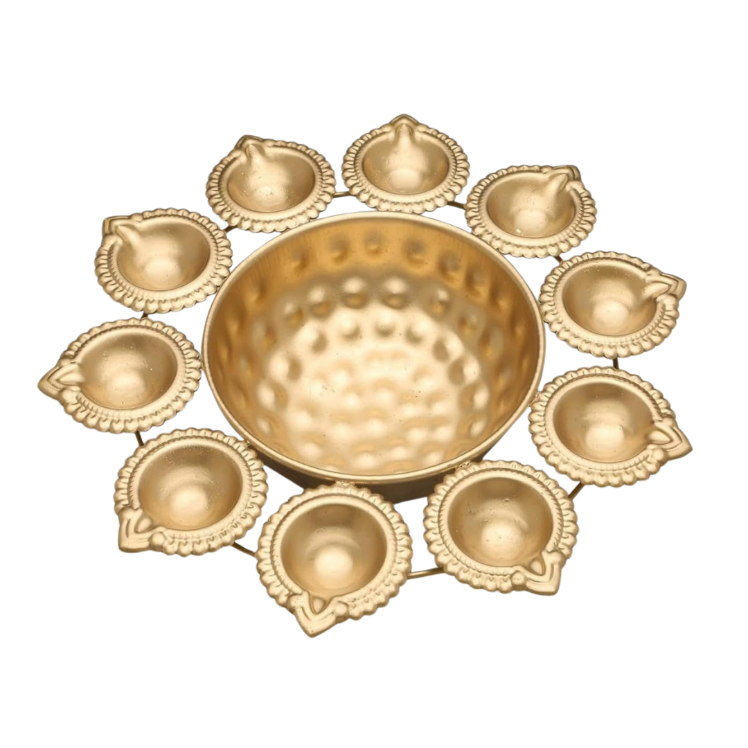 Copper Diya Shape Flower Decorative Urli Bowl