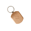 Wooden keychain with metal ring and customizable logo engraving
